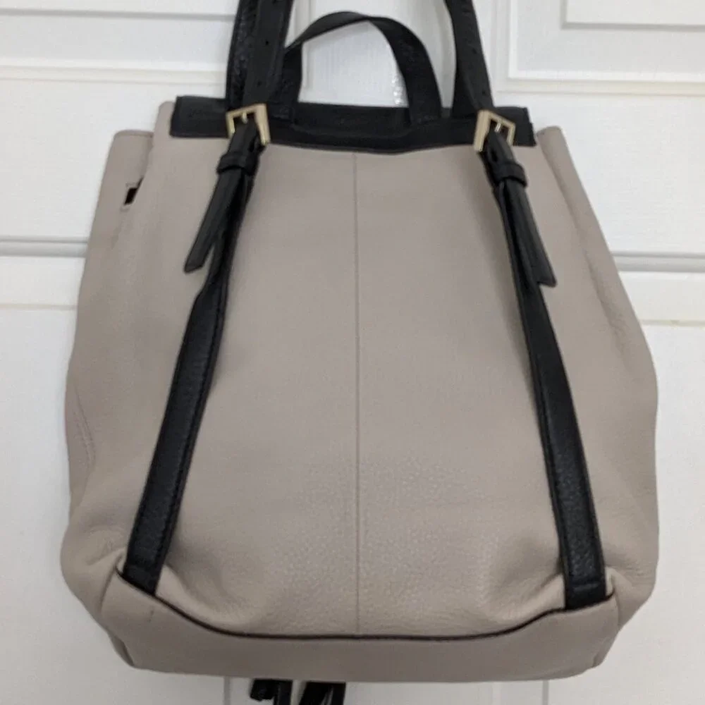 Kate Spade New York Leila Pebble Leather Drawstring Flap Backpack Beige Black